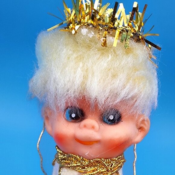 Vintage Pixie Angel Knee Hugger Ornament Tulle Wings Napco Japan 50 Felt Halo - Picture 4 of 11